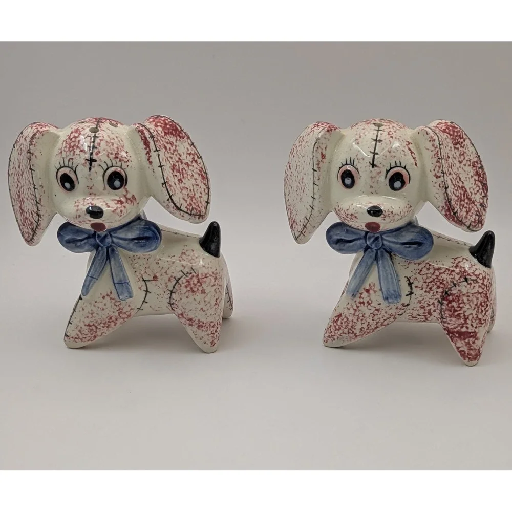 Vintage Ceramic Patchwork Puppy Pepper Shaker Japan‎ Kitschy READ